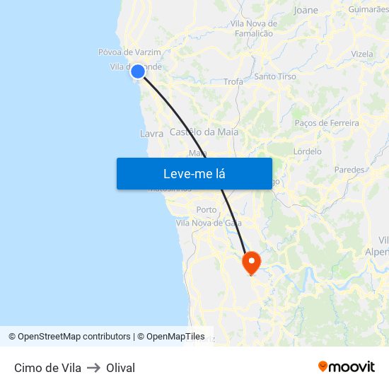 Cimo de Vila to Olival map