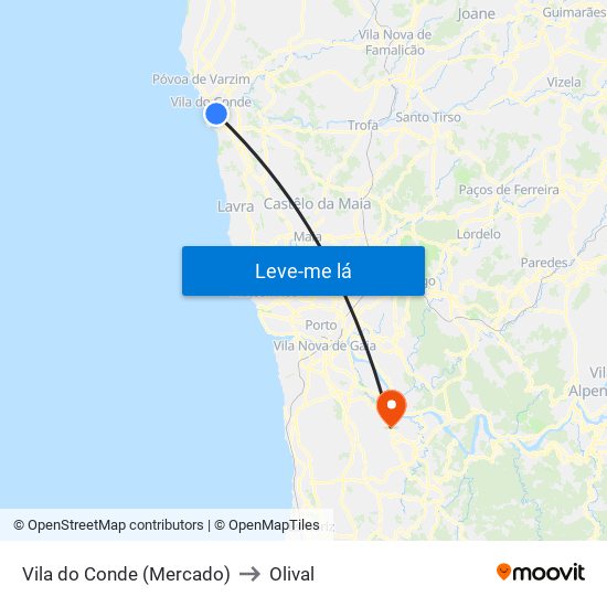 Vila do Conde (Mercado) to Olival map