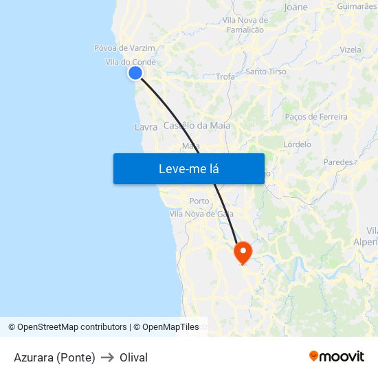 Azurara (Ponte) to Olival map