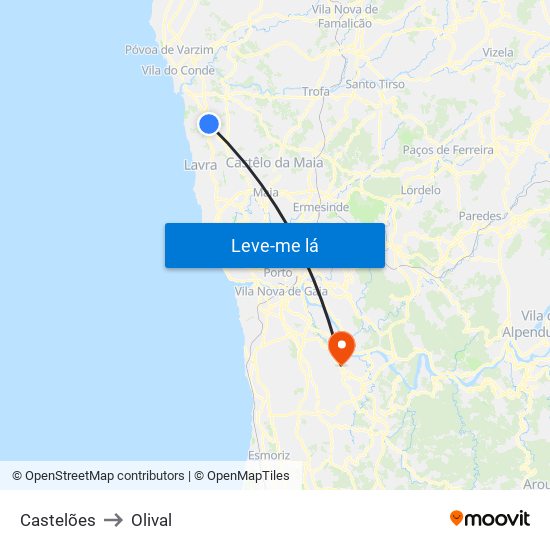 Castelões to Olival map