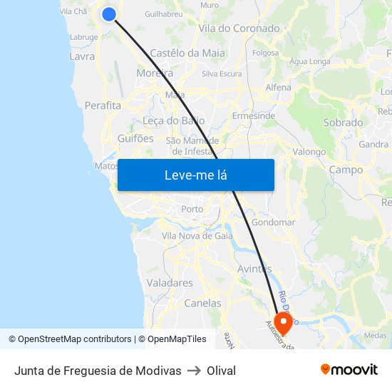 Junta de Freguesia de Modivas to Olival map