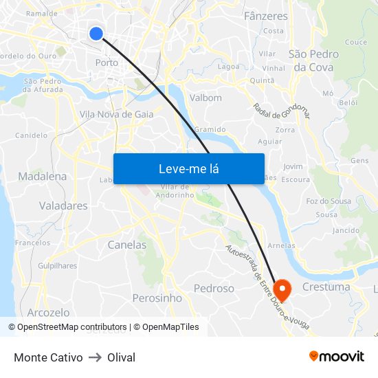 Monte Cativo to Olival map