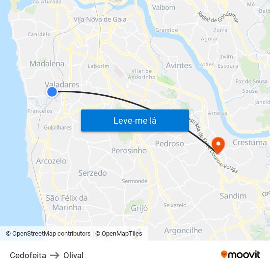 Cedofeita to Olival map