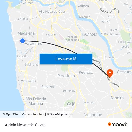 Aldeia Nova to Olival map