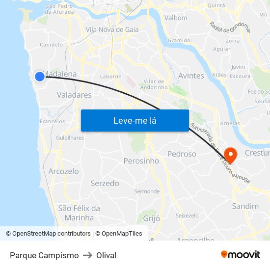 Parque Campismo to Olival map
