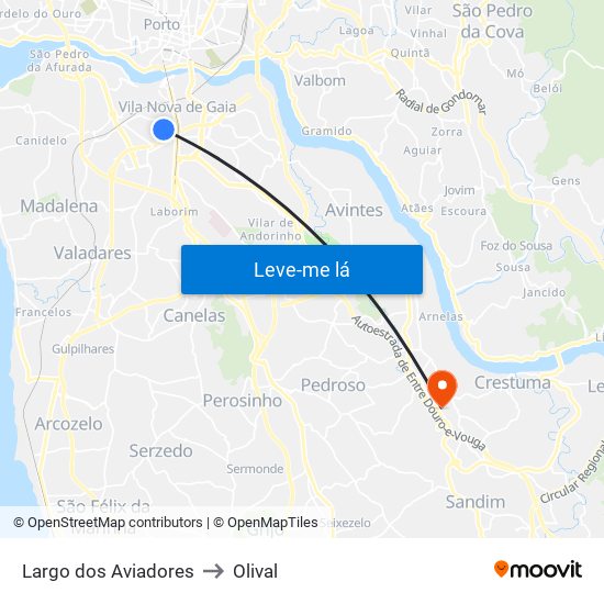 Largo dos Aviadores to Olival map
