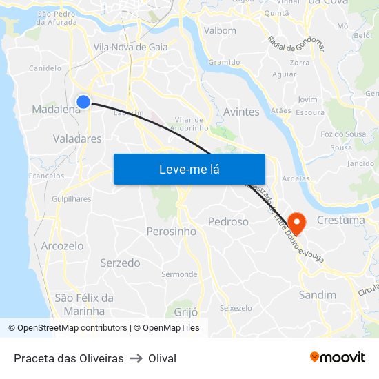 Praceta das Oliveiras to Olival map