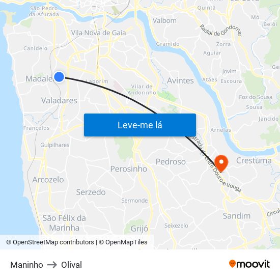 Maninho to Olival map
