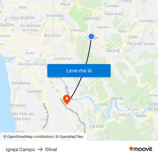 Igreja Campo to Olival map