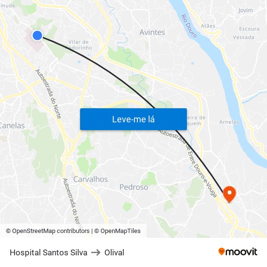Hospital Santos Silva to Olival map