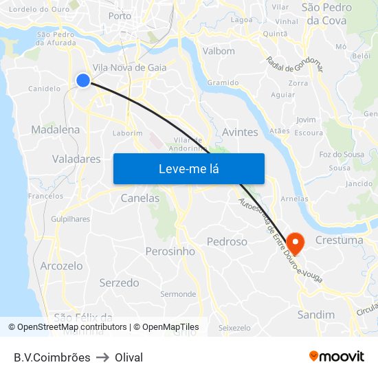B.V.Coimbrões to Olival map