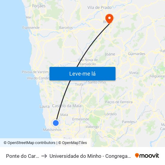 Ponte do Carro to Universidade do Minho - Congregados map