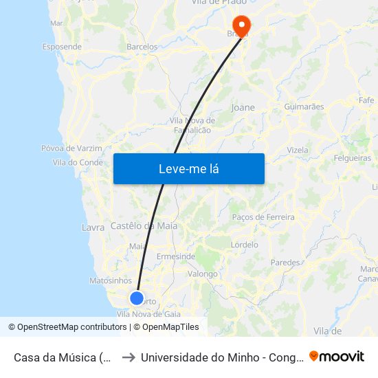 Casa da Música (Metro) to Universidade do Minho - Congregados map