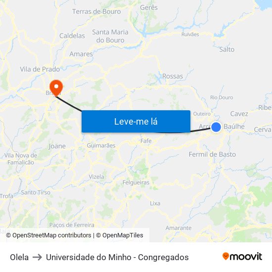 Olela to Universidade do Minho - Congregados map