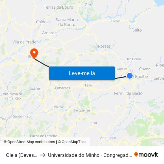 Olela (Devesa) to Universidade do Minho - Congregados map