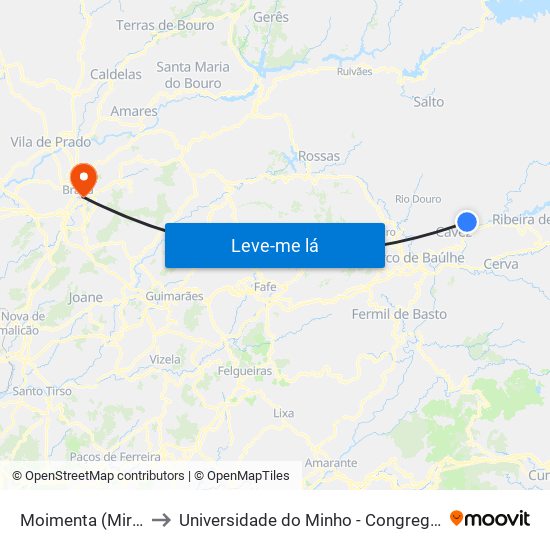 Moimenta (Miras) to Universidade do Minho - Congregados map