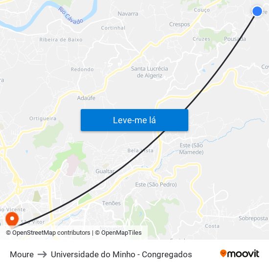 Moure to Universidade do Minho - Congregados map