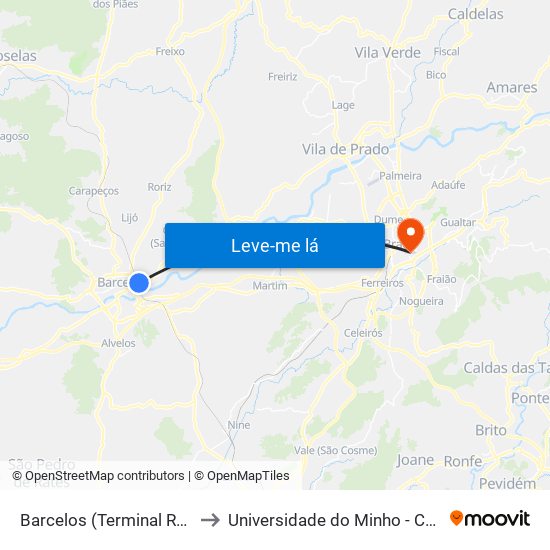 Barcelos (Terminal Rodoviário) to Universidade do Minho - Congregados map