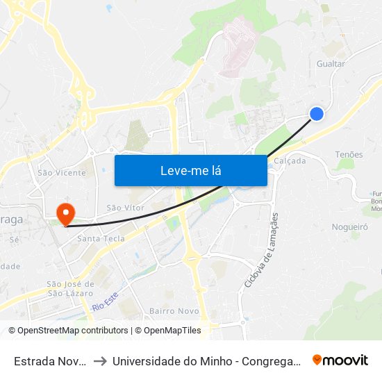 Estrada Nova I to Universidade do Minho - Congregados map