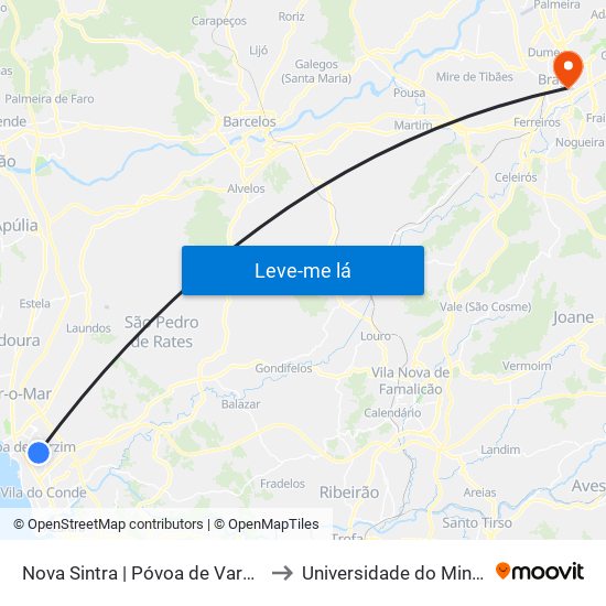 Nova Sintra | Póvoa de Varzim (Rua Sacra Família) to Universidade do Minho - Congregados map