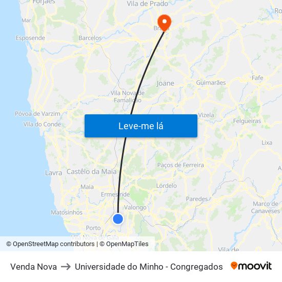 Venda Nova to Universidade do Minho - Congregados map