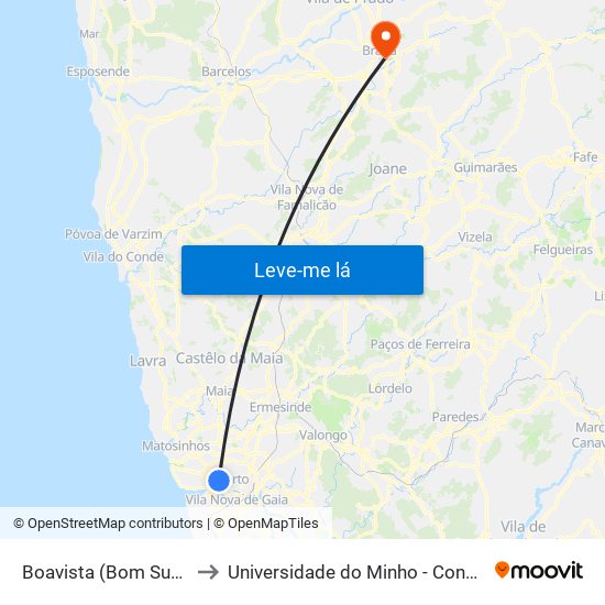 Boavista (Bom Sucesso) to Universidade do Minho - Congregados map