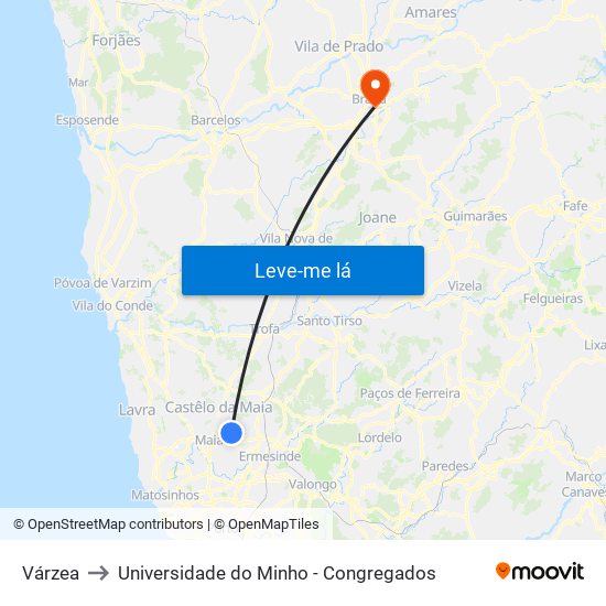 Várzea to Universidade do Minho - Congregados map