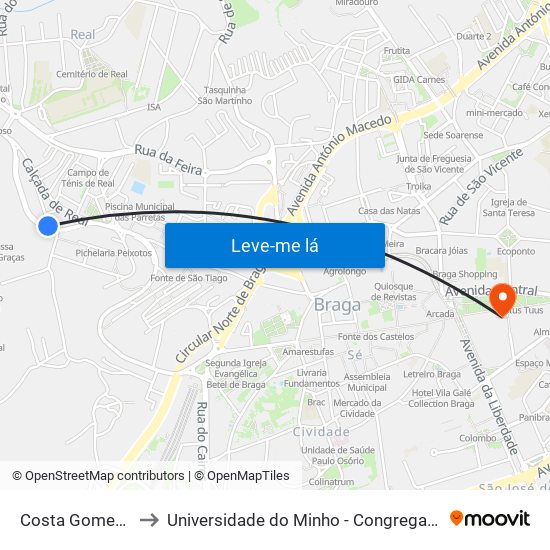 Costa Gomes Ii to Universidade do Minho - Congregados map