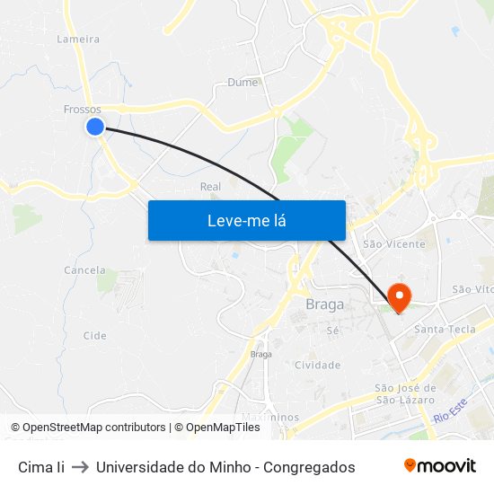 Cima Ii to Universidade do Minho - Congregados map