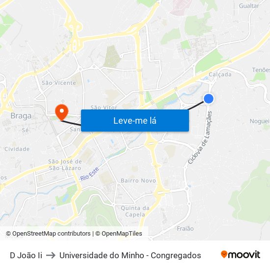 D João Ii to Universidade do Minho - Congregados map