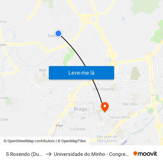 S Rosendo (Dume) to Universidade do Minho - Congregados map