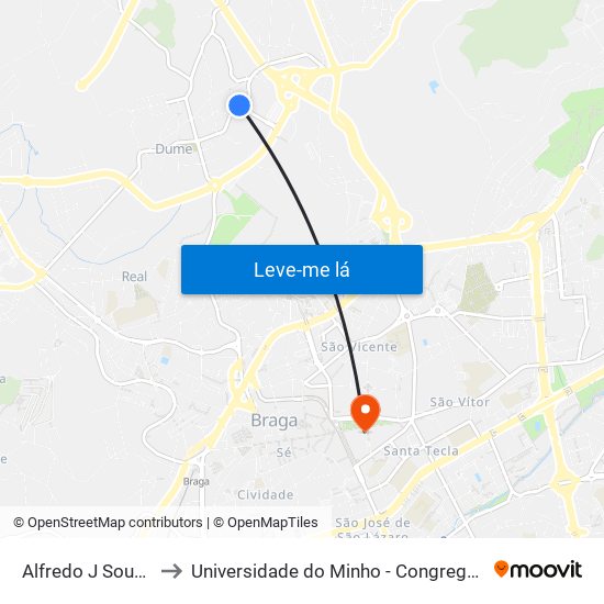ALFREDO J SOUSA I to Universidade do Minho - Congregados map
