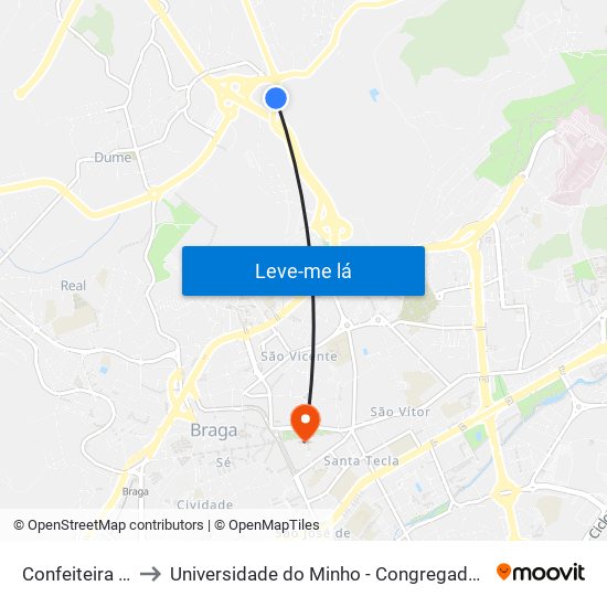 Confeiteira Iii to Universidade do Minho - Congregados map