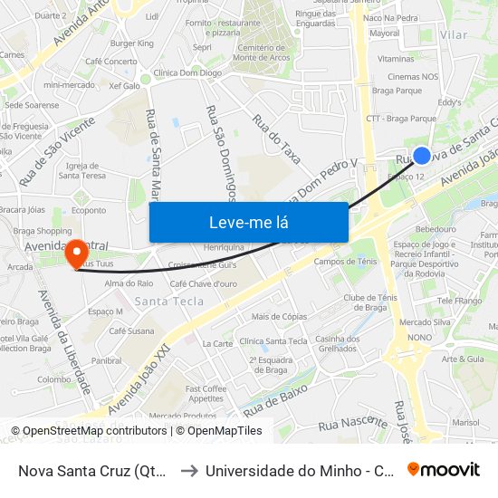 Nova Santa Cruz (Qta Armada) to Universidade do Minho - Congregados map