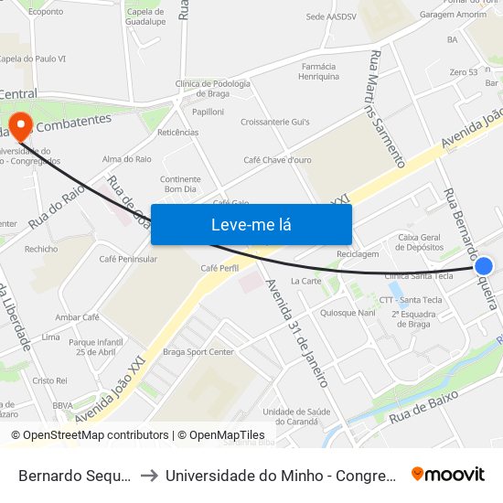 Bernardo Sequeira to Universidade do Minho - Congregados map