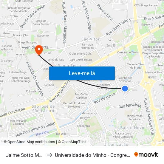 Jaime Sotto Mayor to Universidade do Minho - Congregados map
