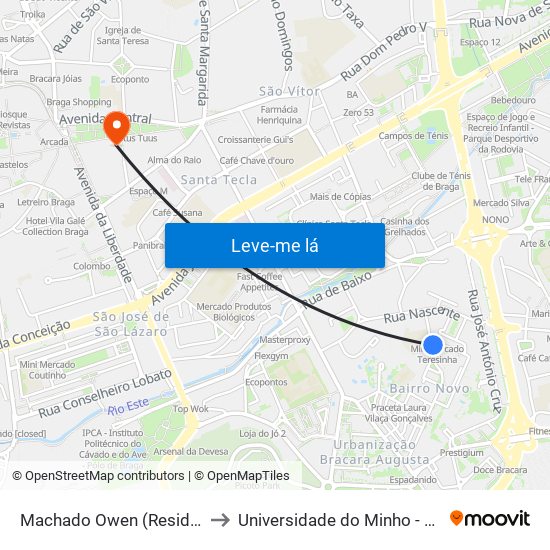 Machado Owen (Residência Um Ii) to Universidade do Minho - Congregados map