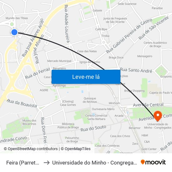 Feira (Parretas) to Universidade do Minho - Congregados map