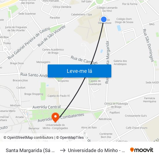 Santa Margarida (Sá De Miranda) to Universidade do Minho - Congregados map