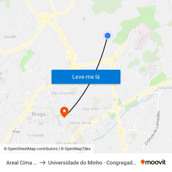 AREAL CIMA IV to Universidade do Minho - Congregados map