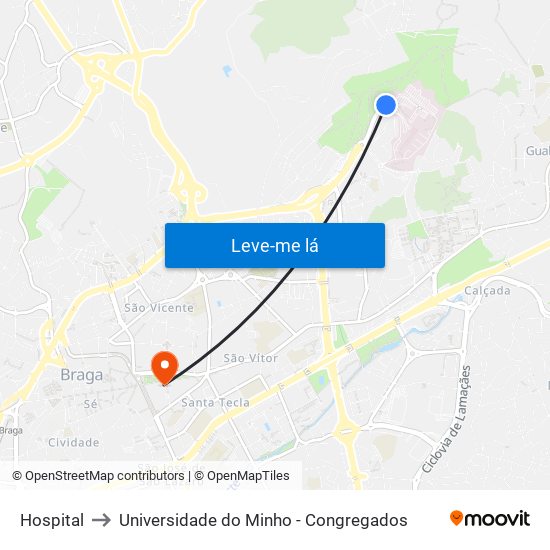 Hospital to Universidade do Minho - Congregados map