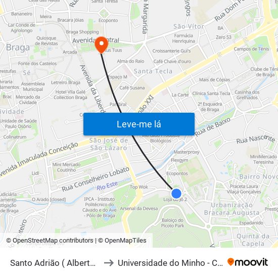 Santo Adrião ( Alberto Sampaio) to Universidade do Minho - Congregados map