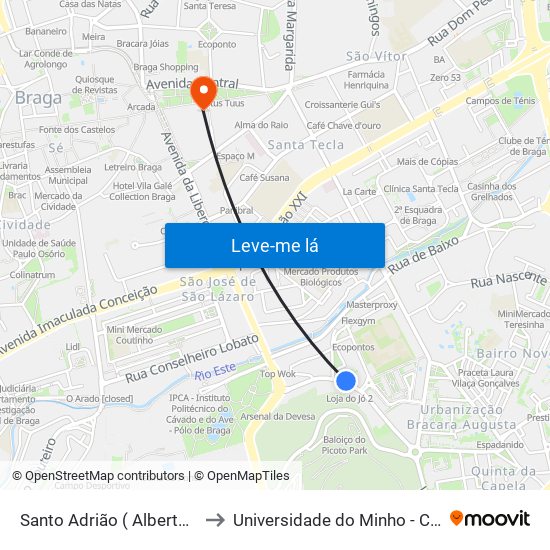 Santo Adrião ( Alberto Sampaio) to Universidade do Minho - Congregados map