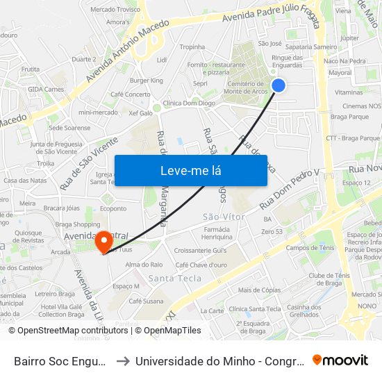 Bairro Soc Enguardas to Universidade do Minho - Congregados map