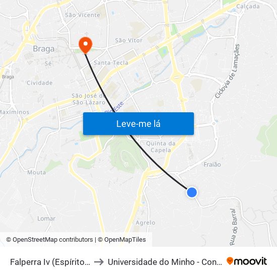 Falperra Iv (Espírito Santo) to Universidade do Minho - Congregados map