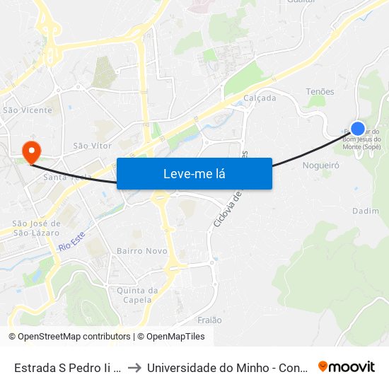 Estrada S Pedro Ii (Arco) to Universidade do Minho - Congregados map