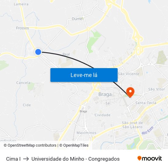 Cima I to Universidade do Minho - Congregados map