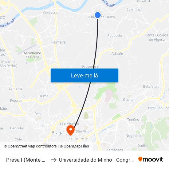 Presa I (Monte Ouro) to Universidade do Minho - Congregados map