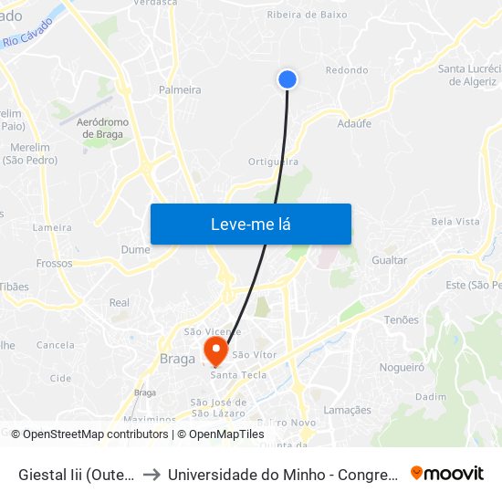 Giestal Iii (Outeiral) to Universidade do Minho - Congregados map