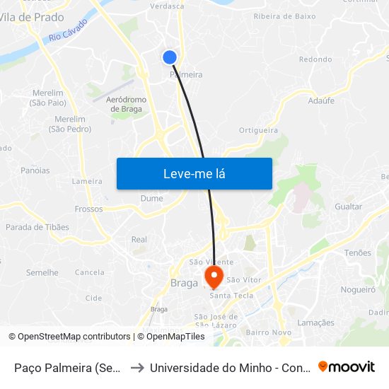 Paço Palmeira (Securitas) to Universidade do Minho - Congregados map